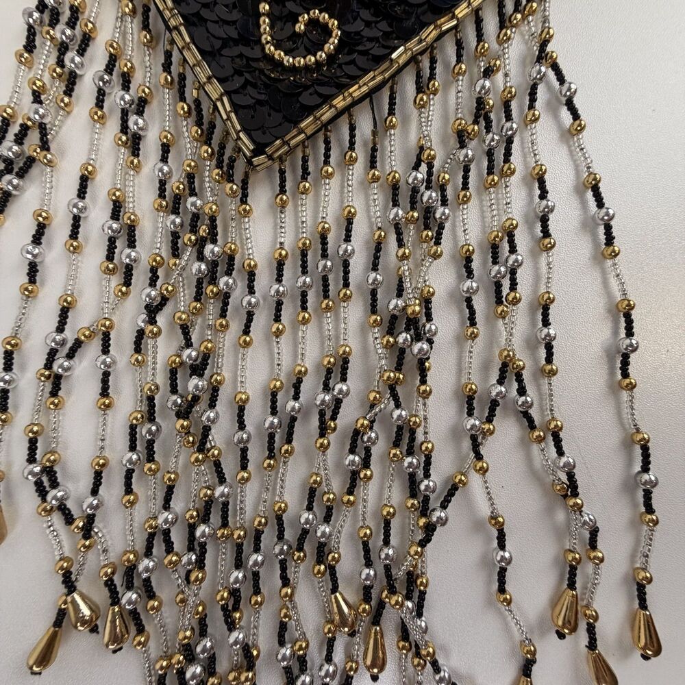 Vintage SHARMARK Las Vegas Evening Bag Sequin Beaded Fringe Pouch Crossbody Glam - Picture 10 of 10